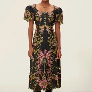 Farm Rio Ravenela black midi dress